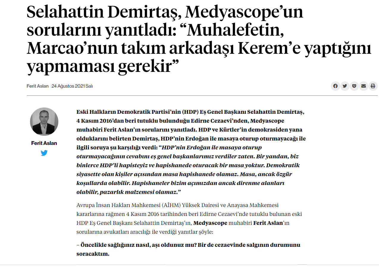 24 Ağustos 2021 - Medyascope Röportajı