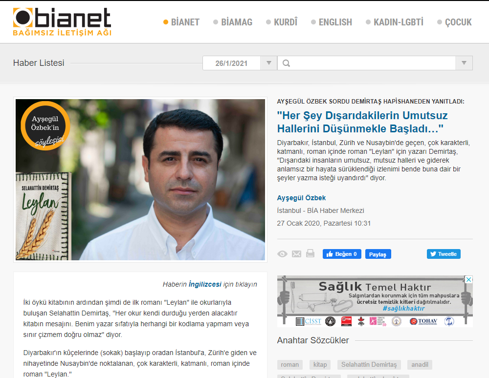 26 Ocak 2020 - Bianet Röportajı 