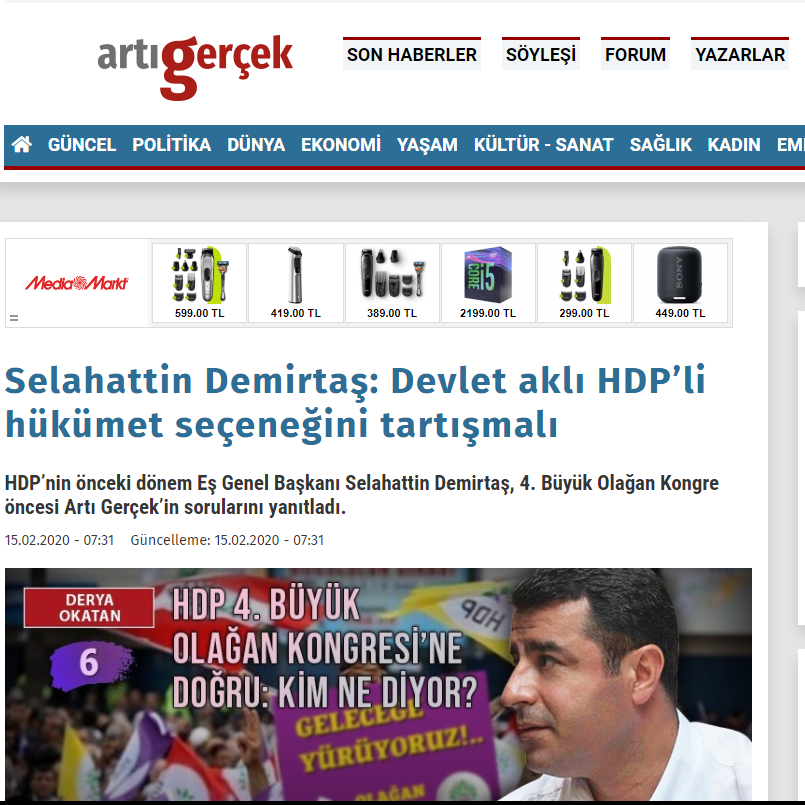 15 Şubat 2020 - Artı Gerçek Röportajı 